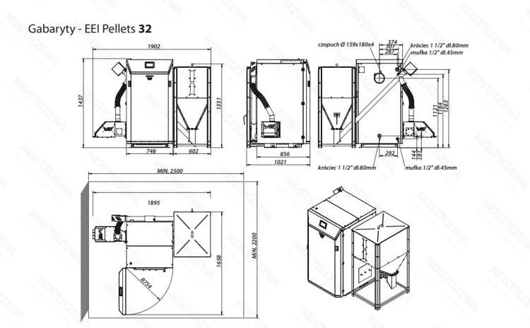 EEI 32KW Wymiary kotła na pellet Kostrzewa