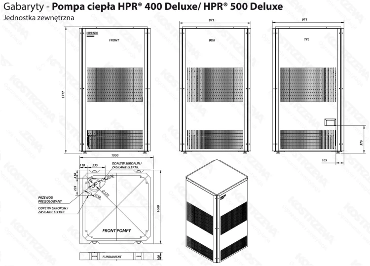 Pompa ciepła HPR Deluxe WYMIARY - No Limits Energy Łukasz Wolski