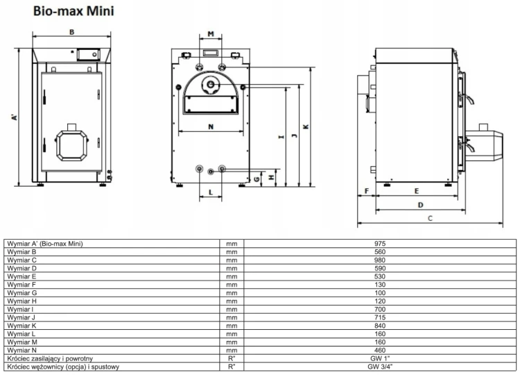 Wymiary Lumo Bio Max Mini 10 kW - No Limits Energy Łukasz Wolski
