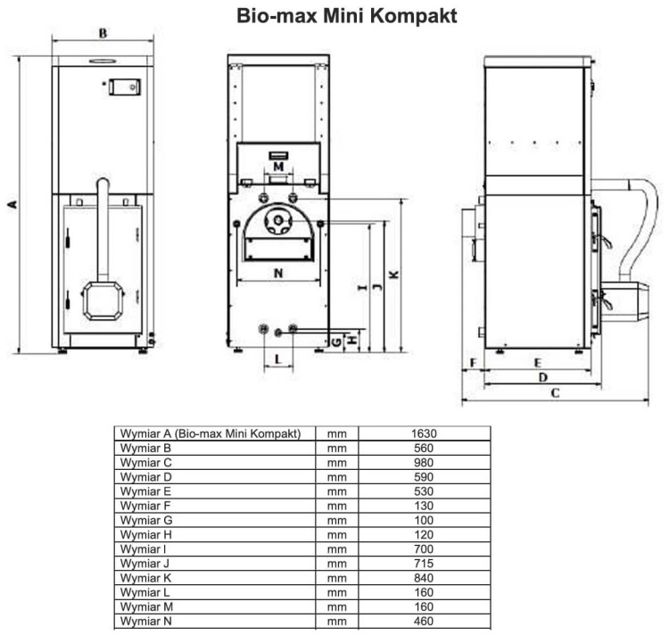 Wymiary Lumo Bio Max Mini Kompakt 10 kW - No Limits Energy Łukasz Wolski