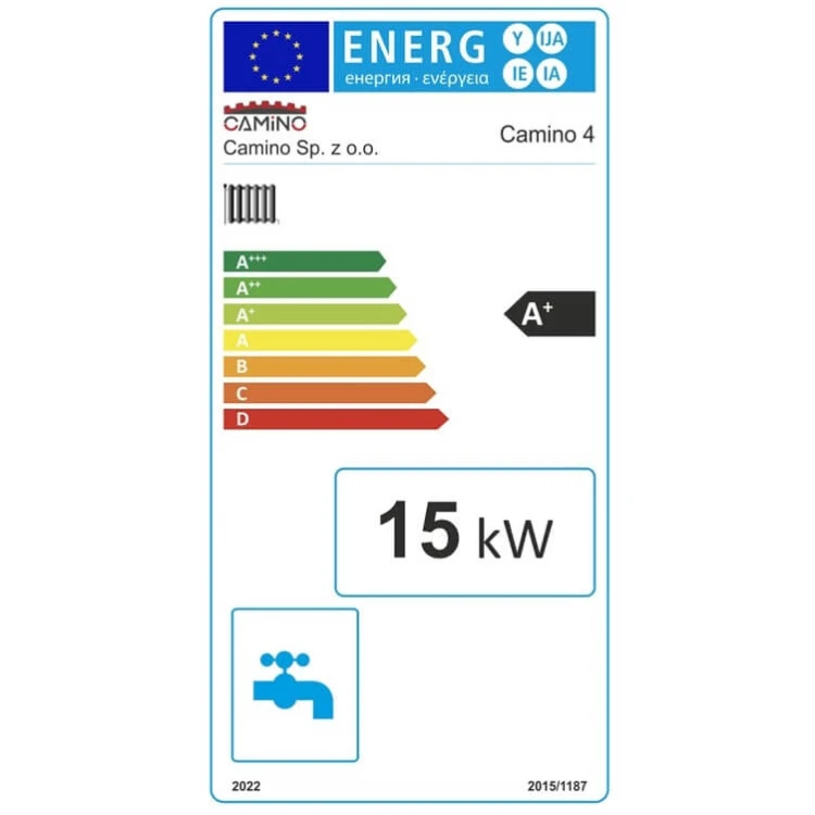 etykieta energetyzna Camino 4 Slim 15 KW- żeliwny kocioł + EcoMax 920 simTOUCH ST4 (ZAKRES MOCY 4-15 KW) - No Limits Energy Łukasz Wolski