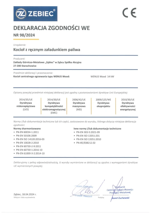 Deklaracja zgodności WE nr 98-2024 - No Limits Energy Łukasz Wolski