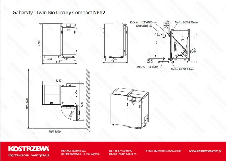 Wymiary - Twin BIO Luxury COMPACT NE 12kw