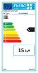 Etykieta energetyczna kotła Tomiko Pellatron 15 kW z zasobnikiem: klasa A+, moc 15 kW. Dokument producenta