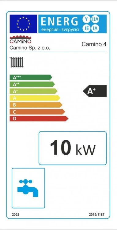 Etykieta energetyczna kotła Camino 4 10 kW, nie dotyczy wersji 12 kW, zdjęcie ukryte