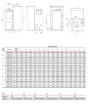 Kocioł na pellet Rakoczy Firemax Plus 15 kW rysunek i tabela wymiarów wersji PLUS ze strony producenta. Materiał producenta