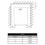 Minimalne odstępy kotła Kostrzewa ELE od ścian i sufitu: A 150 mm, B 250 mm, C 700 mm. Rysunek z instrukcji