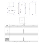 Kocioł na pellet HKS Lazar Smart Fire EC 8 T, zasobnik 140 l, rysunek wymiarowy producenta (rys. nr 7) z tabelą wymiarów SF EC 8 T, SF EC 10 T i SF EC 15 T: szerokość 610, wysokość 1540, głębokość 955 mm, litery A-J opisane w tabeli