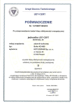 Poświadczenie UDT-CERT nr 14158/ET/2023/3 klasy efektywności energetycznej zbiornika buforowego KO-800 (skan dokumentu producenta)