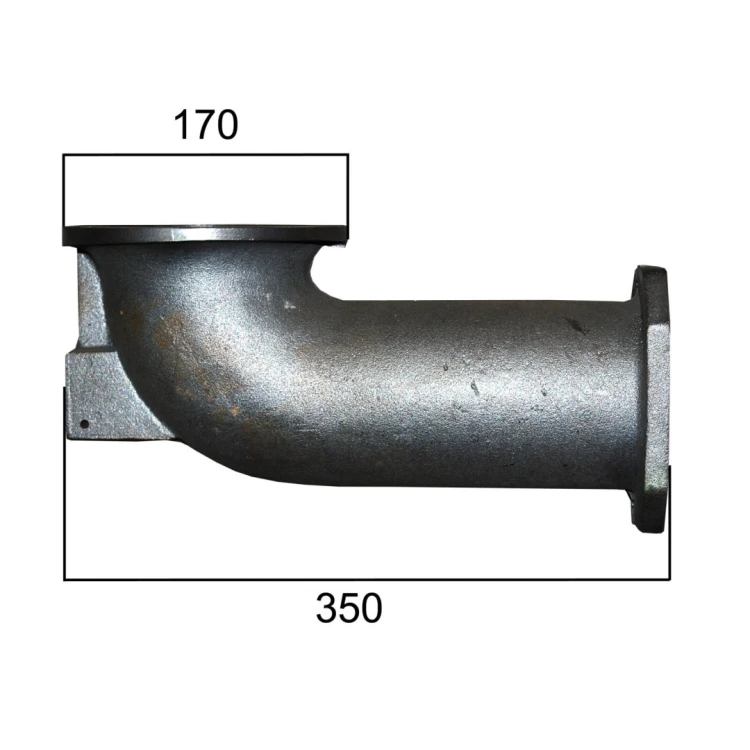 Kolano żeliwne do retorty obrotowej 50 kW: rysunek wymiarowy producenta: górny kołnierz 170 mm, długość 350 mm
