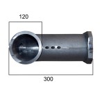 Kolano żeliwne do retorty obrotowej 25 kW: rysunek wymiarowy producenta: górny kołnierz 120 mm, długość 300 mm