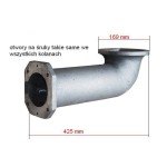 Kolano żeliwne do retorty stałej 75 kW: rysunek wymiarowy producenta: długość 425 mm, otwór 169 mm
