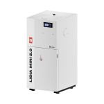 Kocioł na pellet Lidia Mini 2.0 8 kW w ujęciu z ukosa. Zdjęcie dystrybutora Wentor