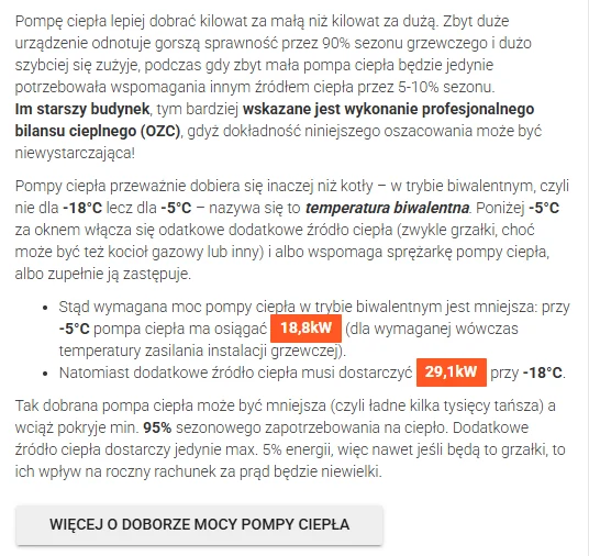 Kalkulator pompy ciepła: dobór mocy pompy ciepła w trybie biwalentnym dla przykładowego domu